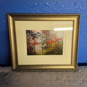 PB2 Matted Framed Landscape Picture Signed Fall Birch Trees